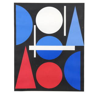Auguste HERBIN: "Nude", 1961 - Color Lithograph: Auguste Herbin (French, 1882-1960) color lithograph titled "Nude", modern abstract composition with geometric shapes; numbered 49/150, 1961. Few examples exist with signatures due to the artists' deat