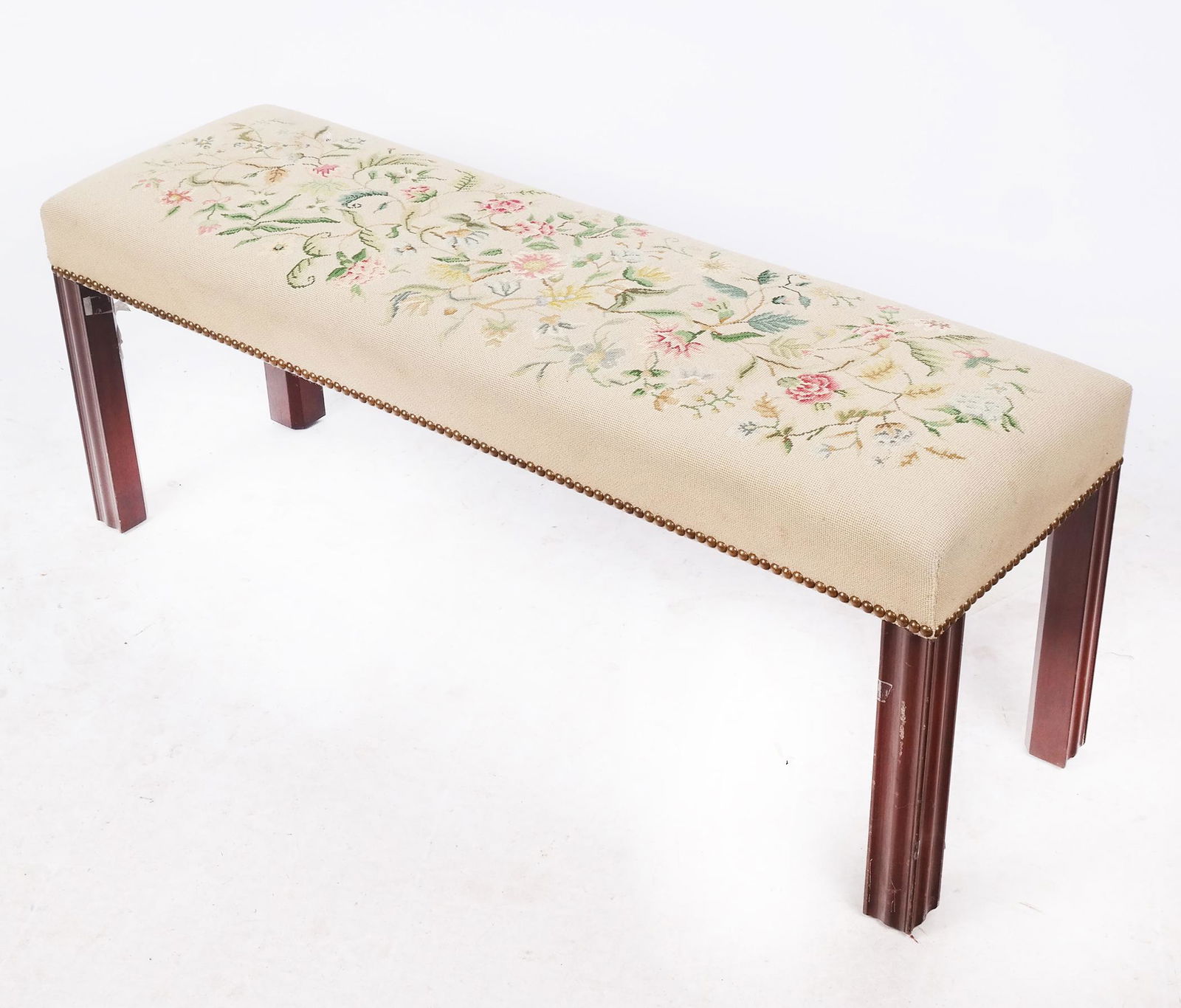 Georgian-Style Needlepoint & Mahogany Window Bench (1 of 6)