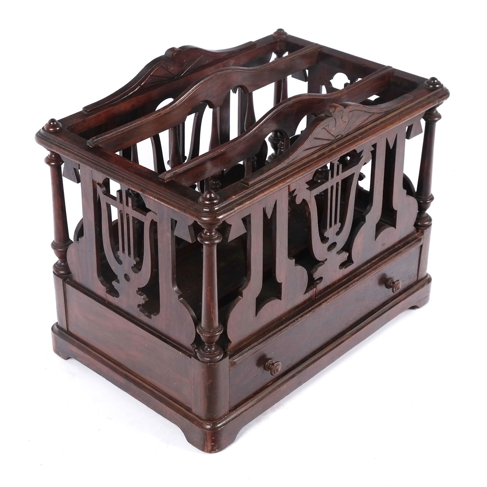 Antique Early 20th C. Carved Walnut Magazine Stand / Canterbury (1 of 8)