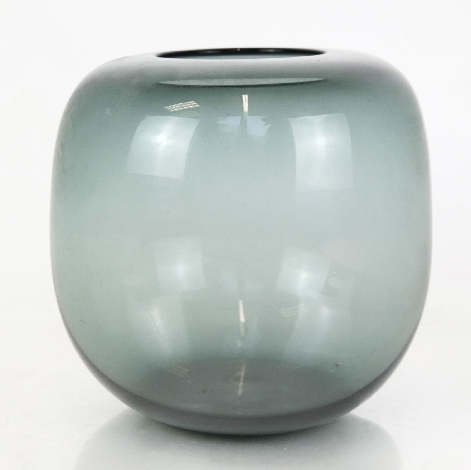 Holmegaard Danish Modern Grey Glass Vessel: Holmegaard Danish modern grey glass vessel; signed to base and numbered, 3184. [8" H x 8" Diam.]. Light abrasions and residue.