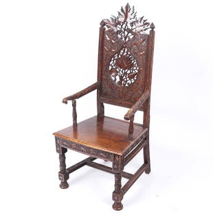 Attrib. Lockwood de Forest Teakwood Armchair: 19th century finely carved teakwood armchair, attributed to Lockwood de Forest; circa 1890. This armchair is an example of the "exotic" furniture that Lockwood de Forest designed and produced at the A