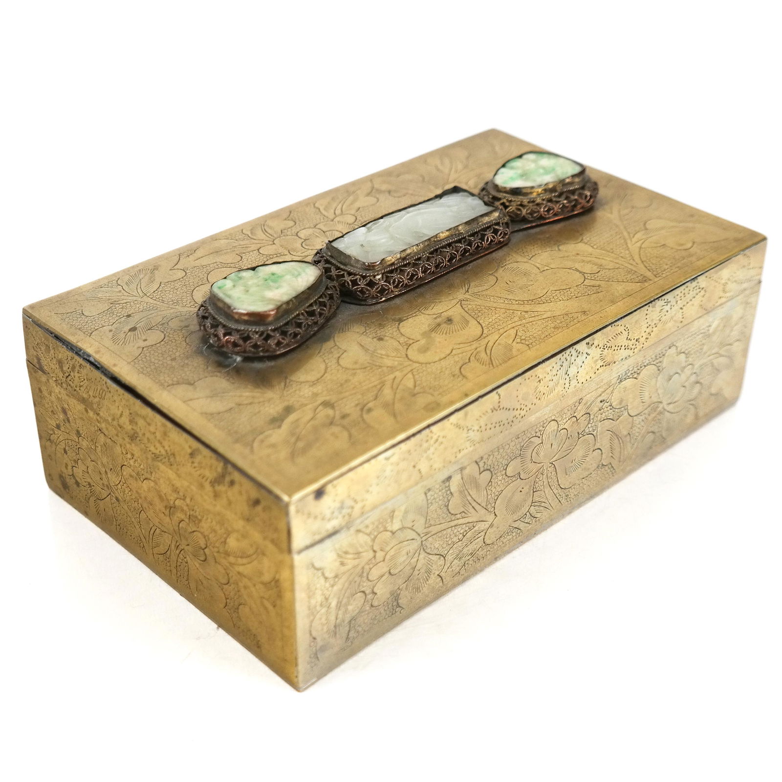 Chinese Brass & Jade Storage Box (1 of 10)