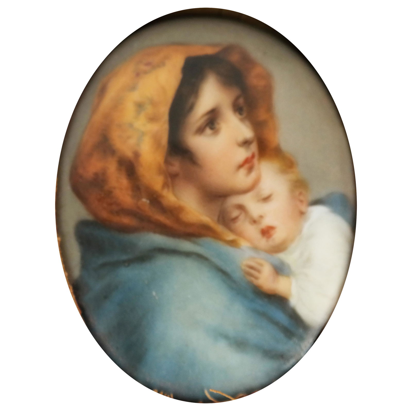 Hand Painted Porcelain Plaque of Mother & Child (1 of 7)