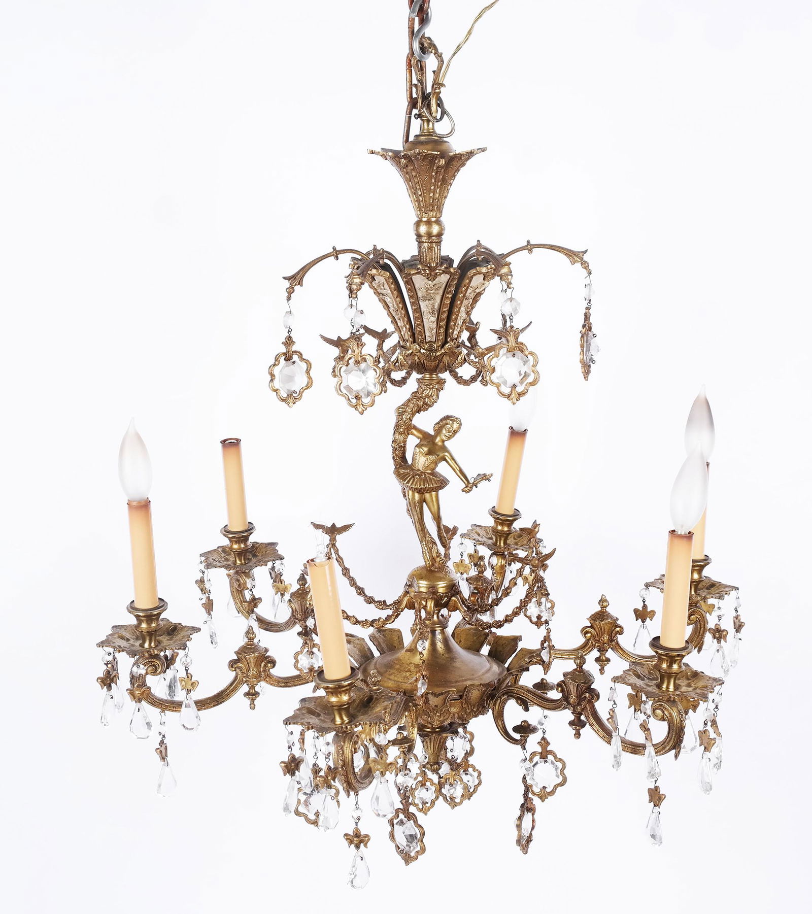 Rococo-Style Six-Light Gilt Metal Chandelier (1 of 12)