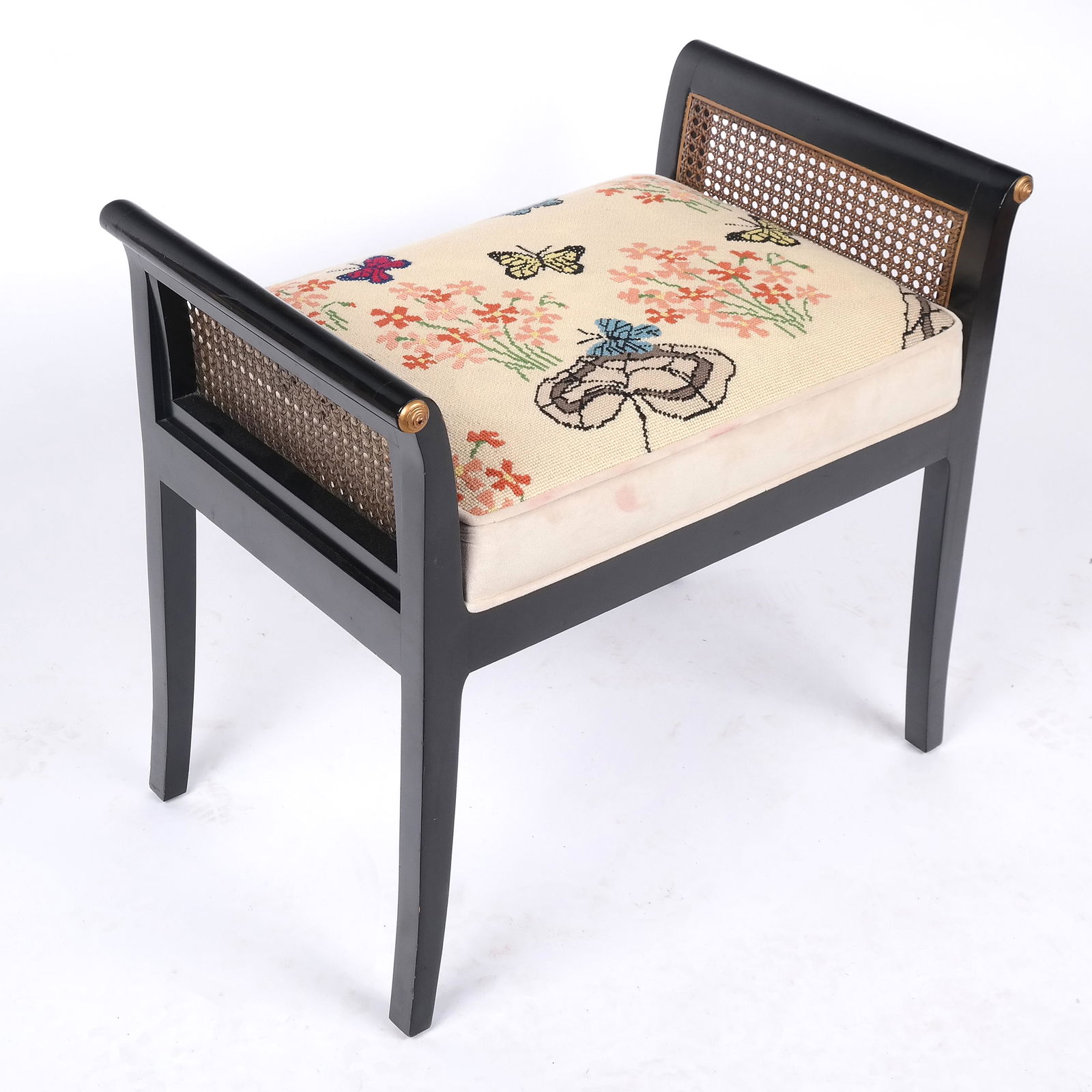 Hollywood Regency-Style Ebonized Window Bench (1 of 6)