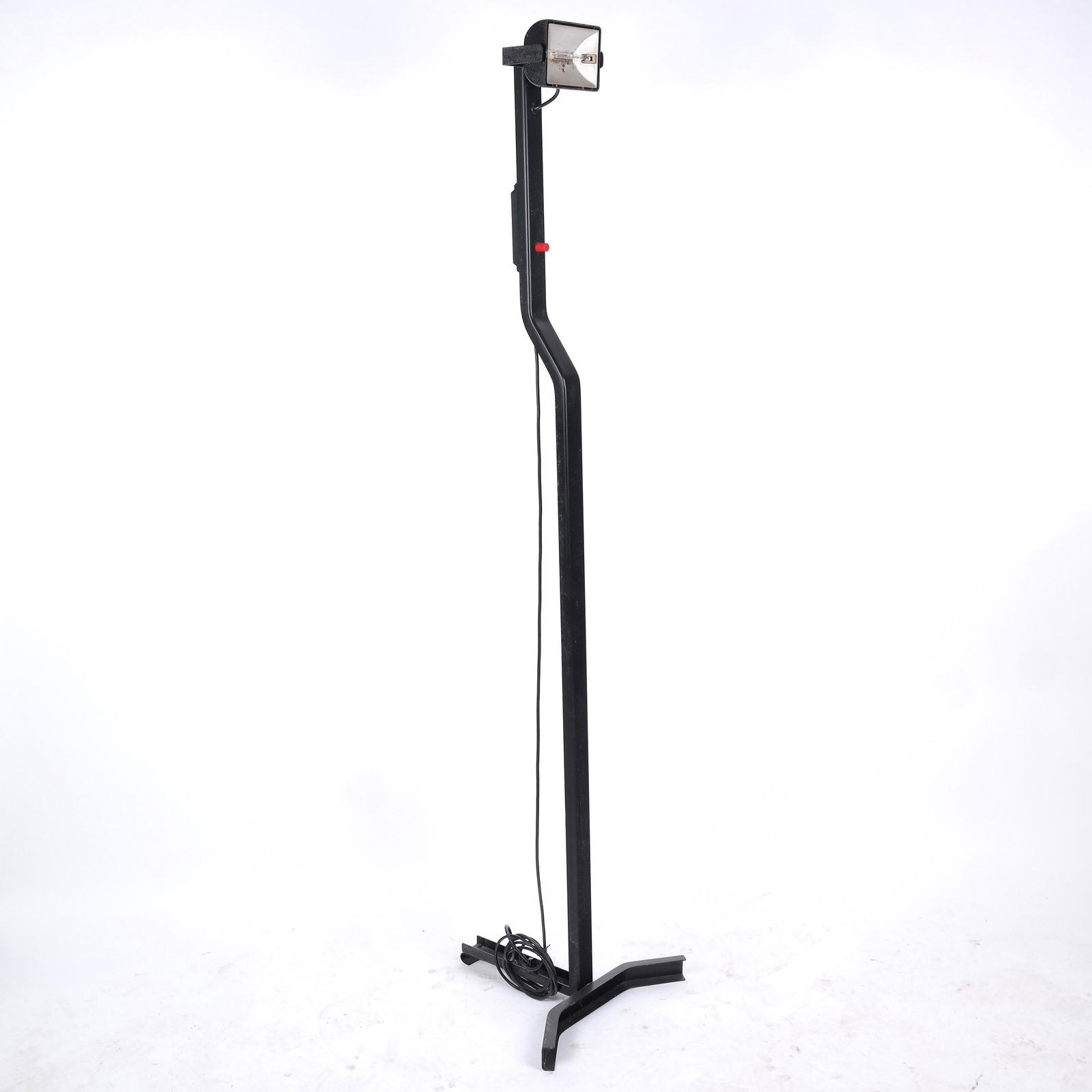 Kazuhide Takahame for Sirrah "Sirio" Floor Lamp: Kazuhide Takahame for Sirrah "Sirio" floor lamp, with adjustable head on a lacquered metal stand; circa 1970s. [75" H x 18" W x 17" D]. Residue and wear.