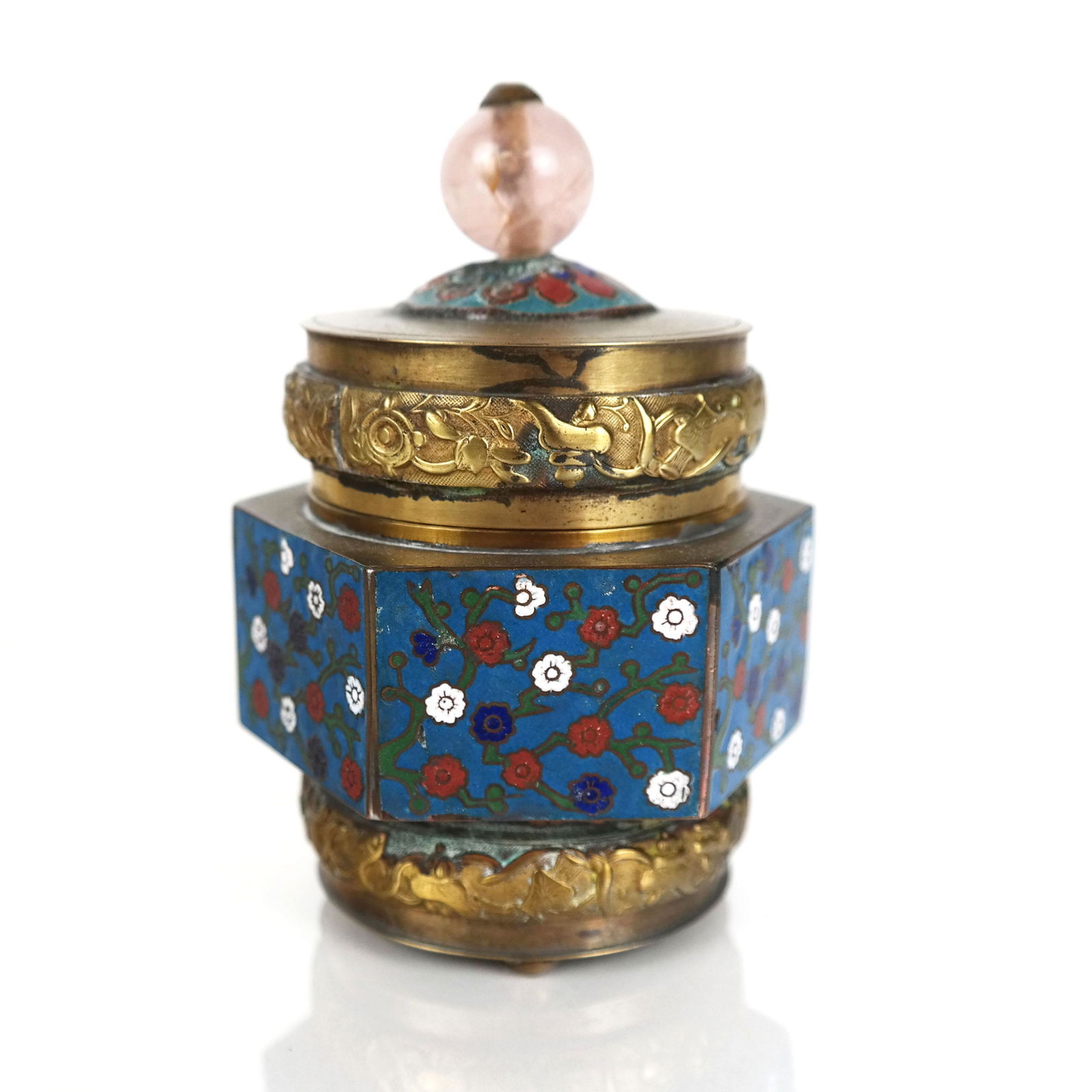 Small Chinese Cloisonne Enamel & Gilt Metal Box (1 of 8)