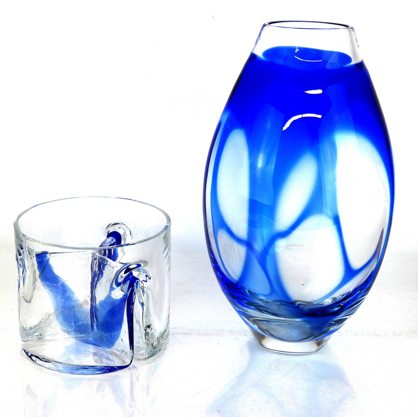Two Clear & Blue Contemporary Glass Vessels (1 of 10)