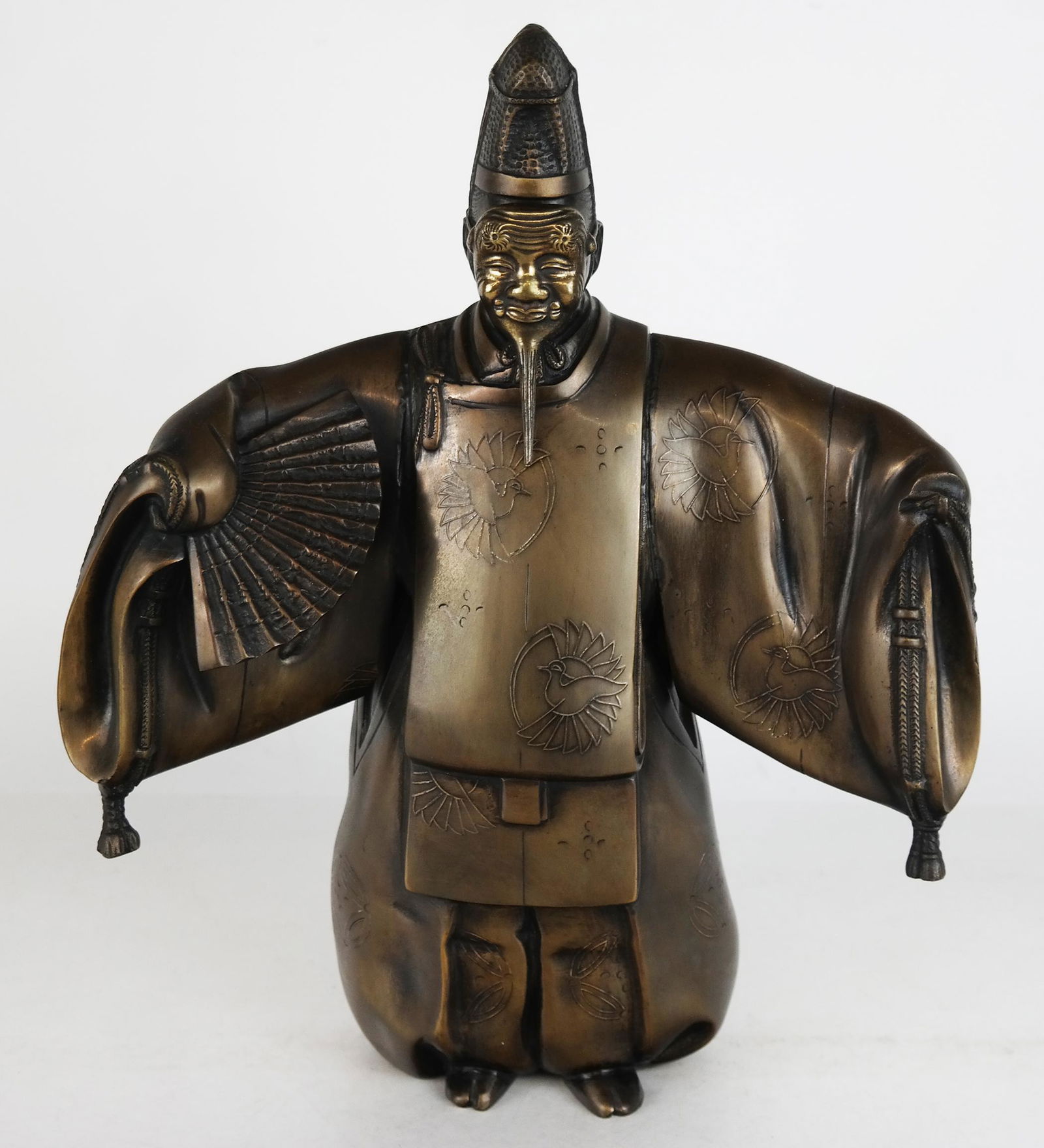 Signed Oriental Bronze of Dignitary with Mask (1 of 10)