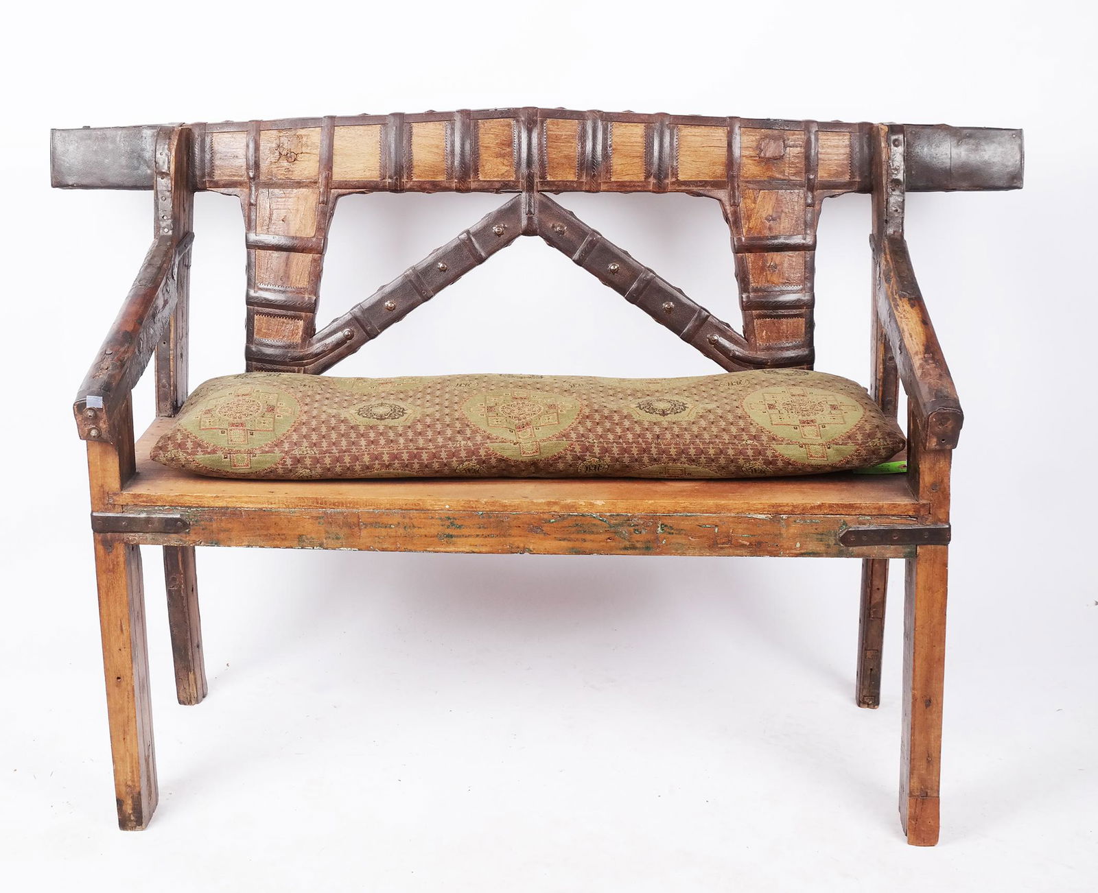 Rustic Ethnographic Open Arm Bench (1 of 6)