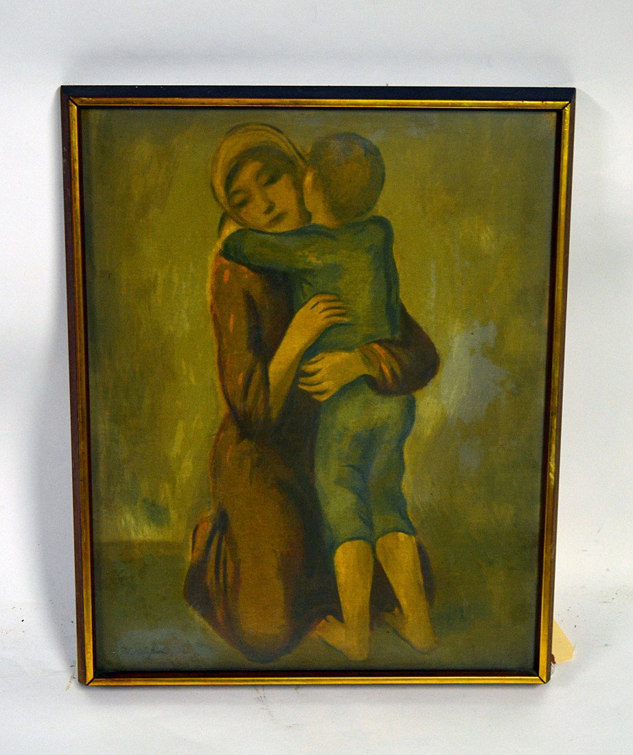 Bernard Karfiol (1886-1952) Mother & Child: Bernard Karfiol (Hungarian, 1886-1952) Untitled, signed "B. Karfiol" (lower left). 19.5 x 15.5 inches. Mother and child in loving embrace. Framed and matted under glass.