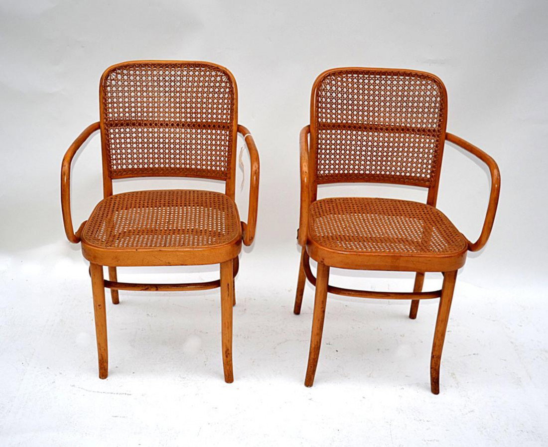 Pair of Thonet Style Bentwood Armchairs: Pair of Bentwood armchairs with cane back and seat
