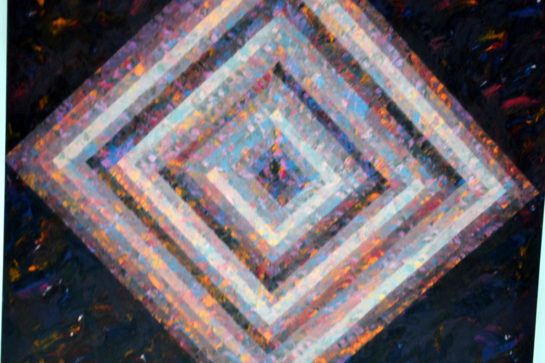 Miet Surrey "Another World": Acrylic on canvas depicting a square. 48" x 48".