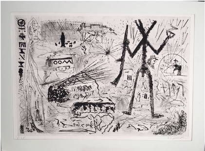 A.R. PENCK (Ralf Winkler): "Expedition" - Lithogra: Concept, aquatint etching printed on Arches paper, pencil-signed and numbered by the artist, A.R. Penck. Part of the Portfolio “Expedition to the Holy Land” published in 1983, consisting of 15 ind