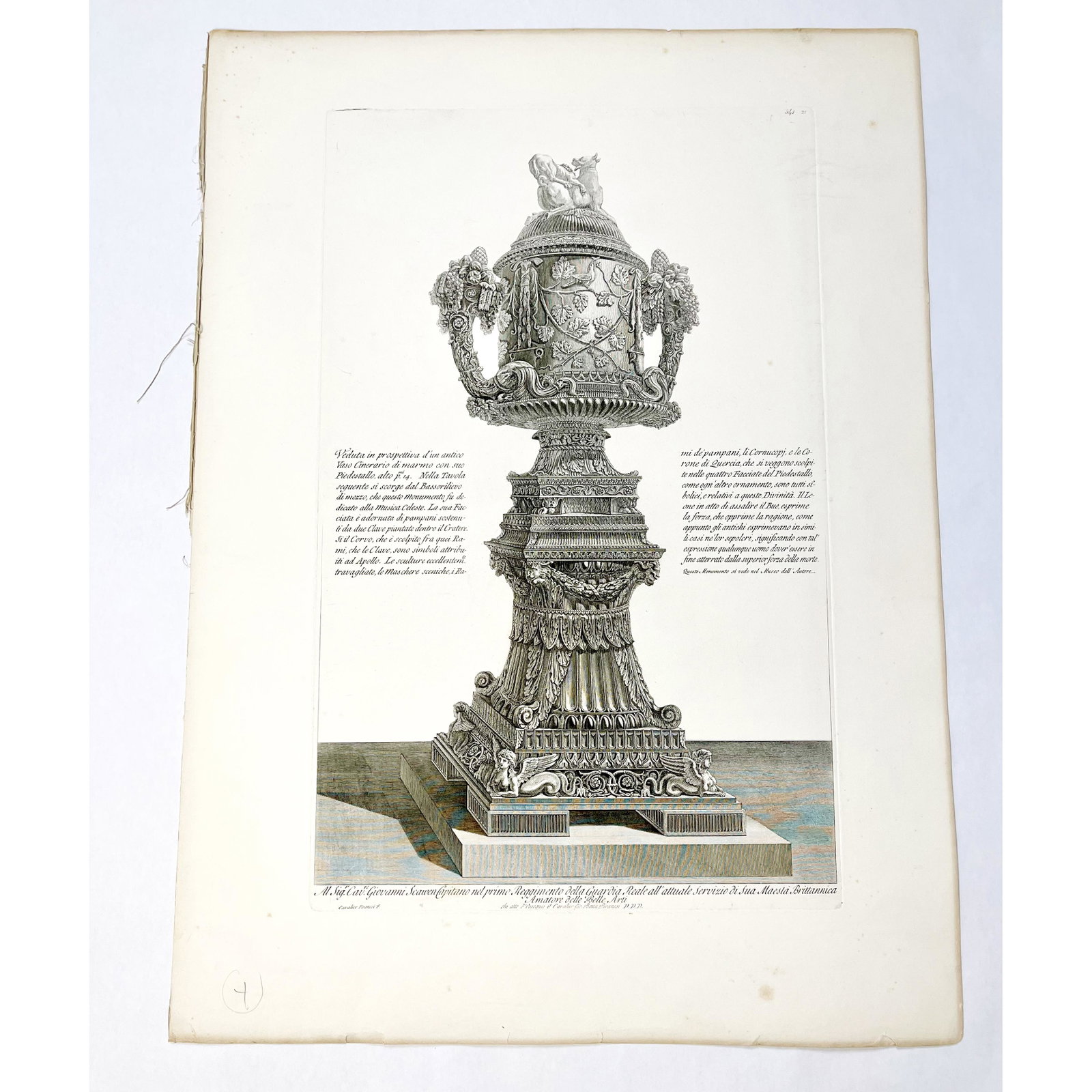 Piranesi, Cinerary Vessel, Etching: Giovanni Battista Piranesi (Italian 1720-1778), Cinerary Vessel, posthumous restrike, etching on paper, signed in plate lower left, dedication below image, marked â€œ541” and â€œ35&rdquo