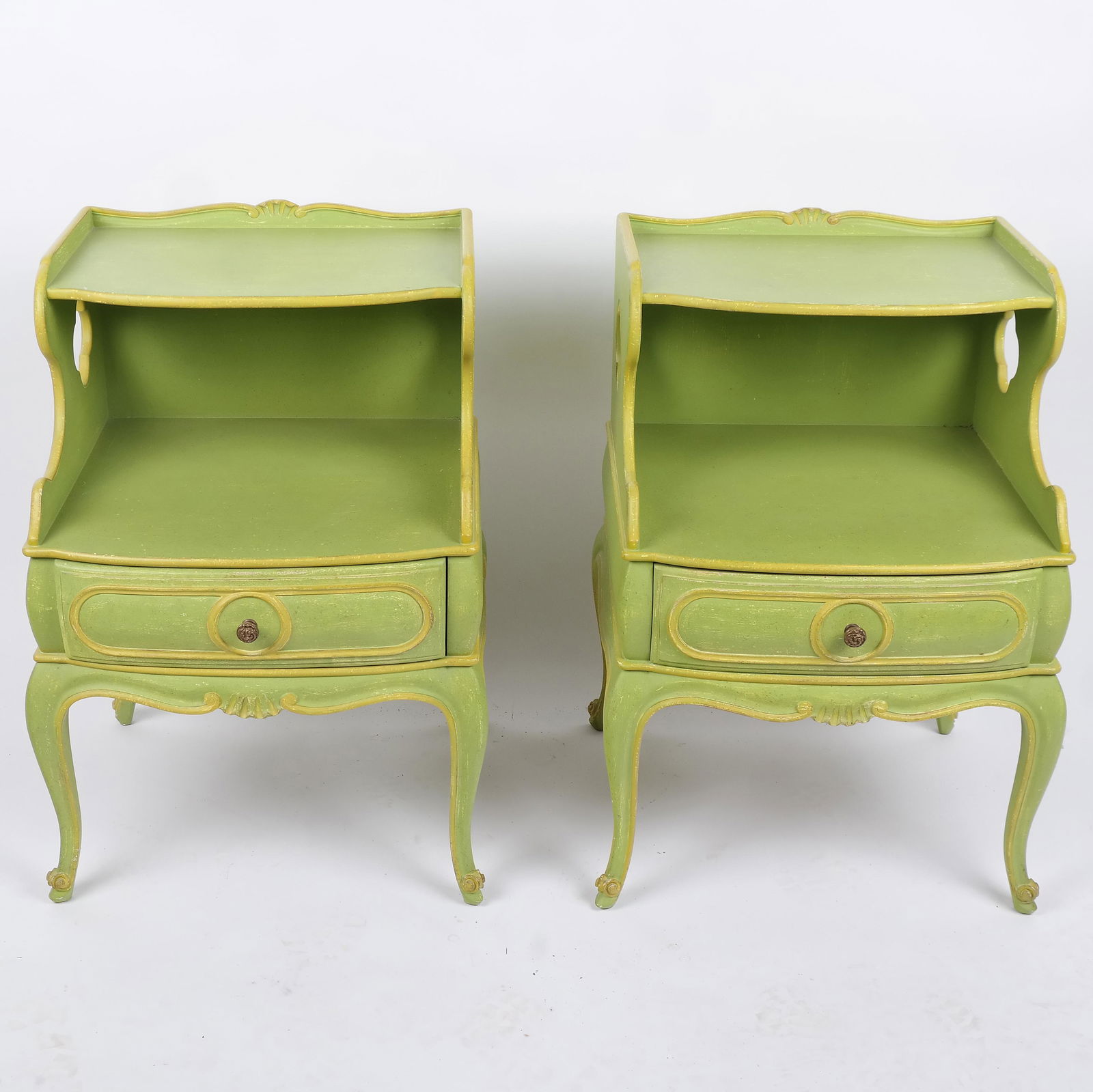 Pair of Rococo-Style Green Painted Night Tables (1 of 10)