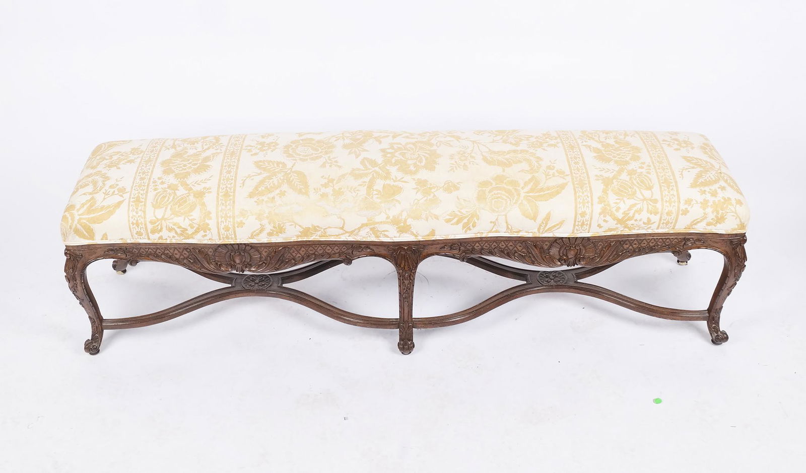 Louis XV-Style Carved & Upholstered Bench (1 of 9)