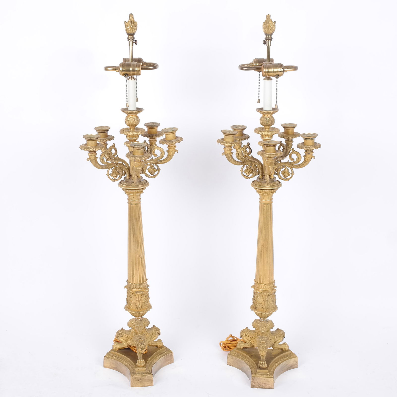 Pair of French Empire Gilt Bronze Candelabra Lamps (1 of 8)