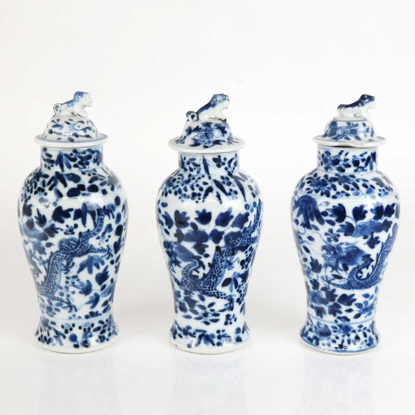 Three Chinese Blue & White Porcelain Covered Vases (1 of 5)