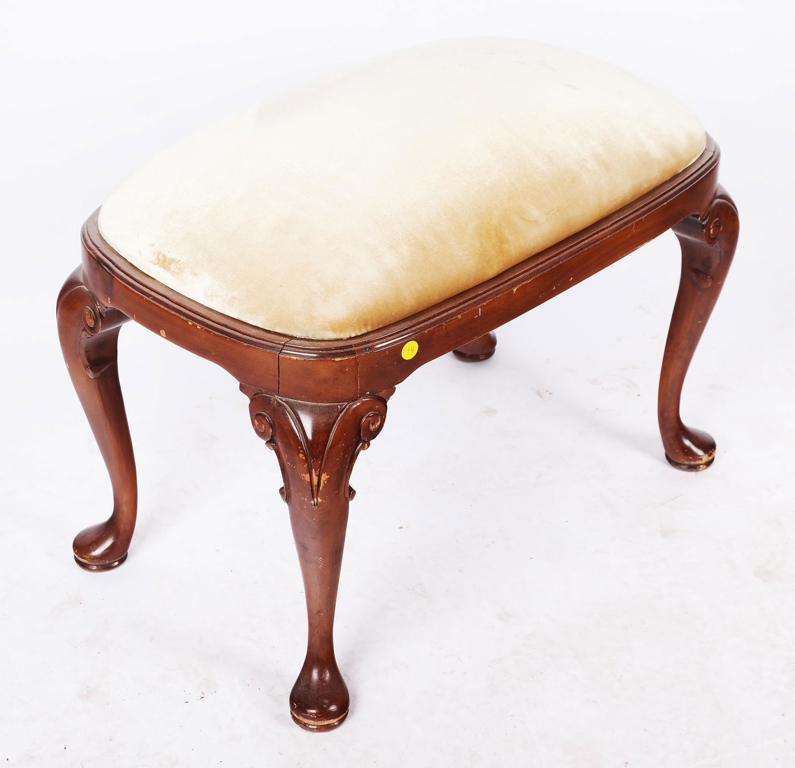 Queen Anne-Style Upholstered Mahogany Bench (1 of 2)