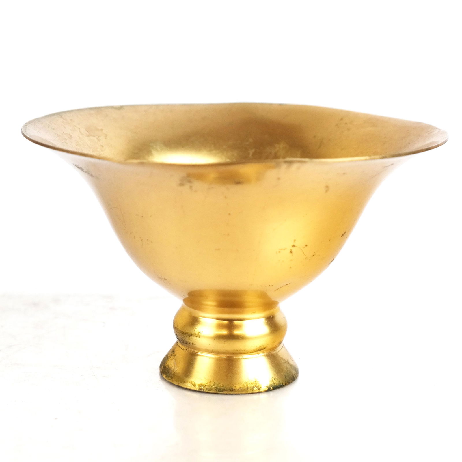 Marie Zimmermann Small Bowl: Marie Zimmermann small flare top bowl on ring foot; stamped Marie Zimmermann Makers, with makers mark. [3" H x 4 3/4" Diam.]. Dents and scratches throughout.