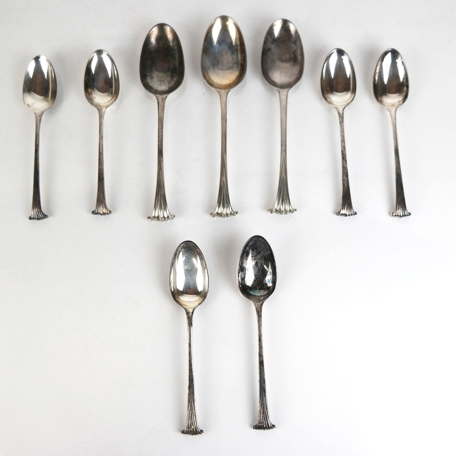 Nine Antique English Silver Onslow Spoons (1 of 7)