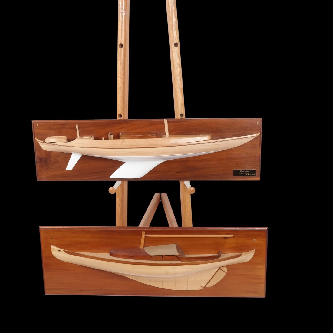 Two William Garden Seattle Ship Models: Two William Garden Seattle half ship models; one labeled "Water Sprite", 2009. [11 1/2" H x 35" W x 5 1/2" D and 9 1/4" H x 33 1/4" W x 3 1/2" D].