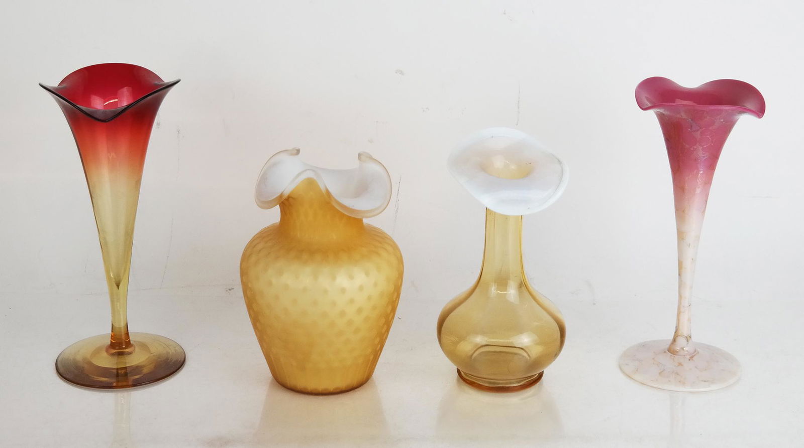 Four Pulled Neck Art Glass Vases (1 of 11)