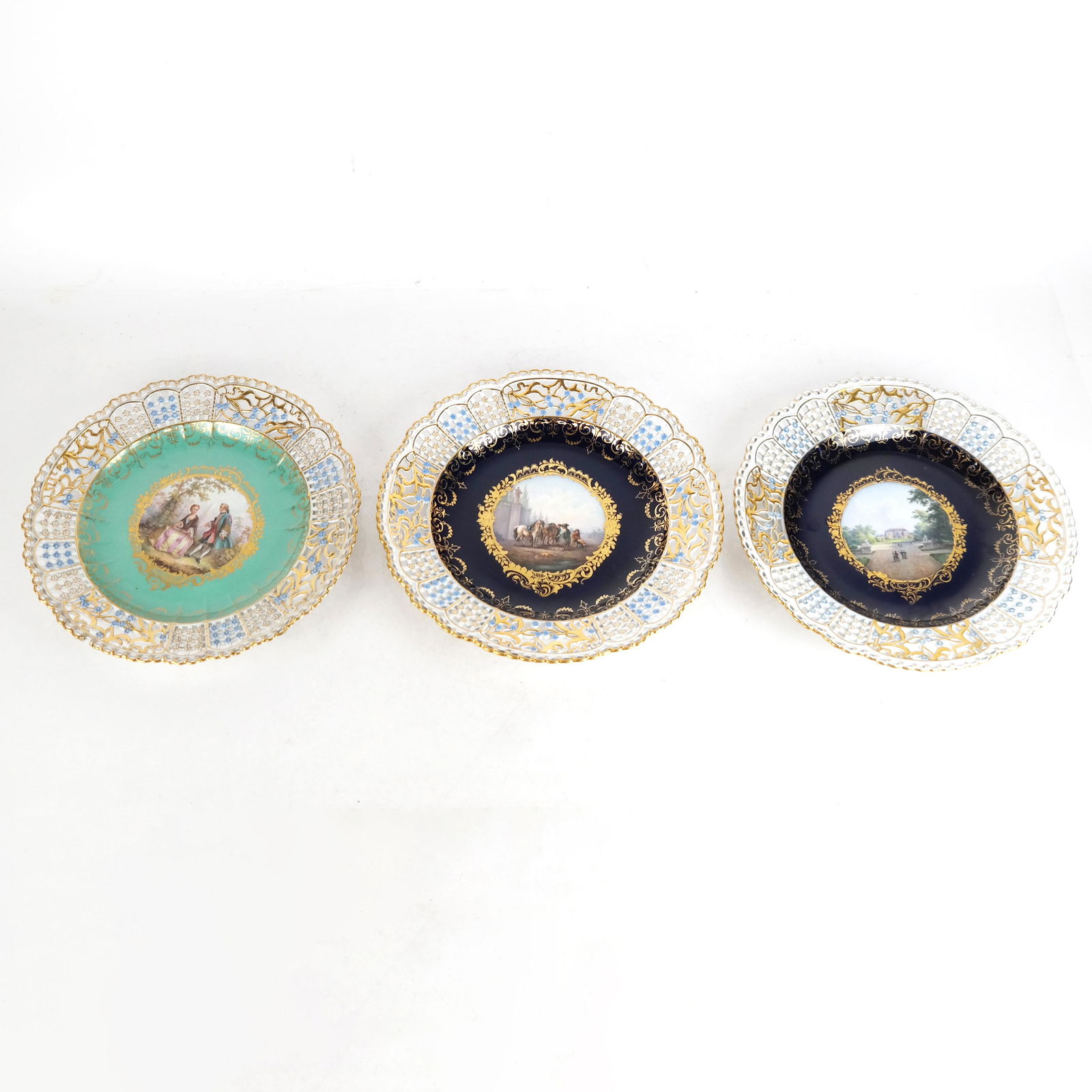 Three Meissen Pierced Lattice Work Gilded Plates (1 of 11)