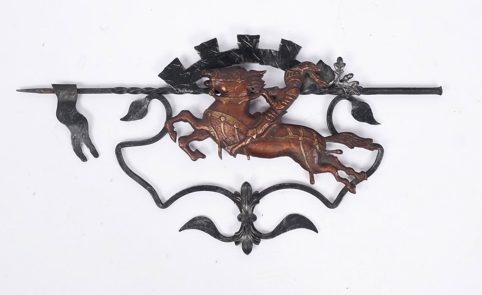 Renaissance-Style Knight & Horse Applique: Renaissance-style knight and horse applique/relief. [12 1/2" H x 25 3/4" W].
