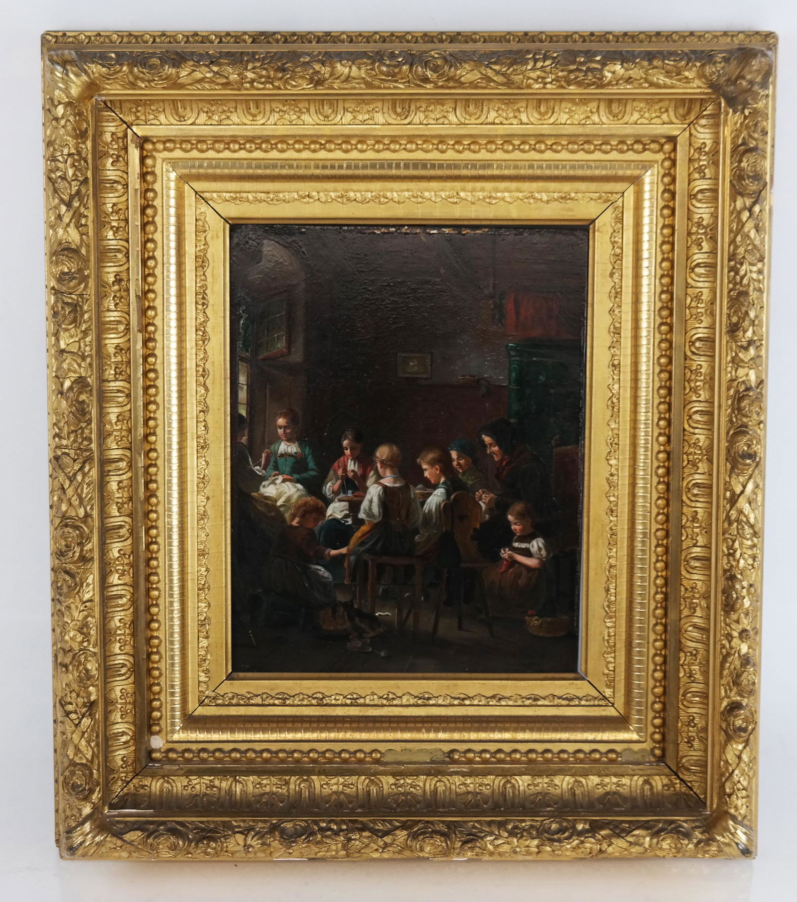 Women with Young Girls Sewing - Painting (1 of 11)