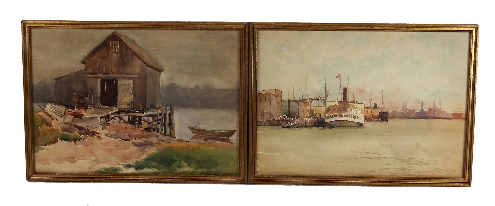 Two Works: Harbor Scene & Shore Scene - Watercolor (1 of 10)
