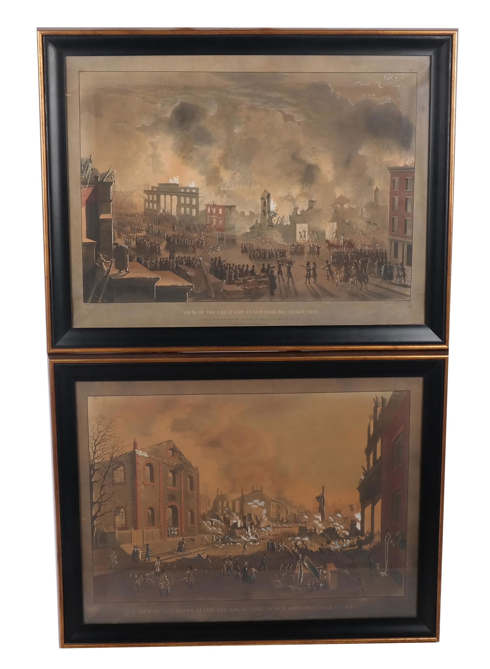 Pair of Colored Prints of the Great Fire in NY (1 of 14)