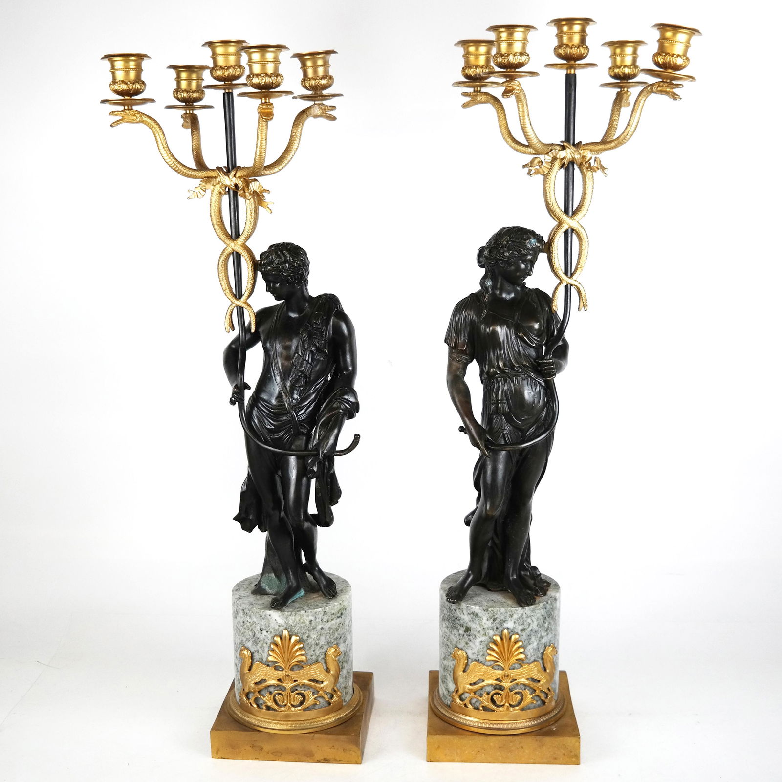 Pair Neoclassical-Style Bronze & Marble Candelabra (1 of 10)