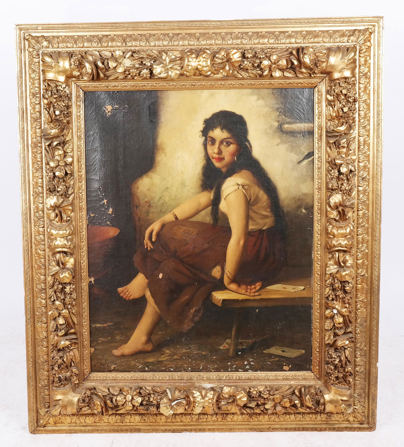 J.L. RONAY: Resting Gypsy Girl - Oil on Canvas (1 of 14)