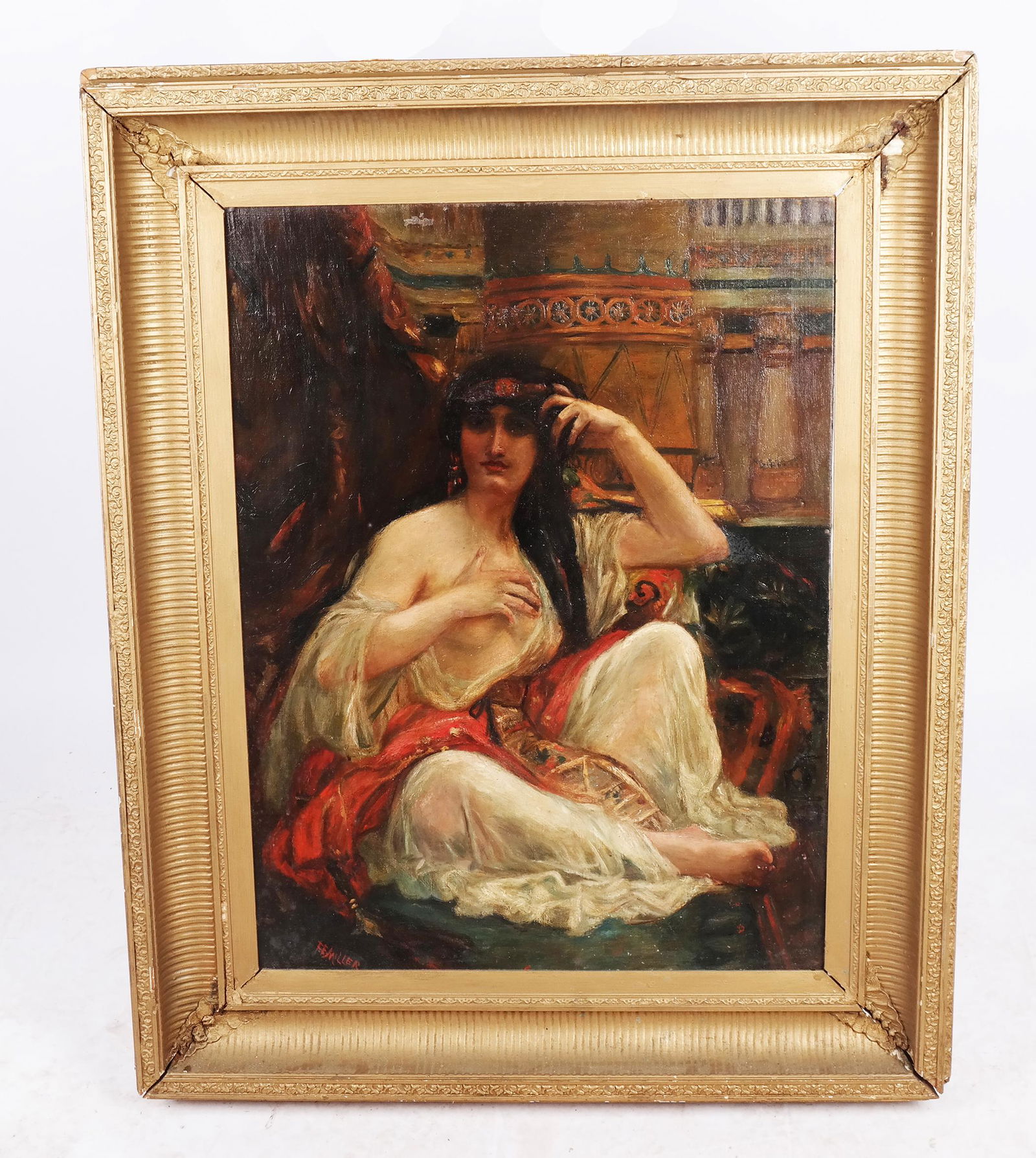 F.E. MILLER: Orientalist School Gypsy Woman - Oil (1 of 9)