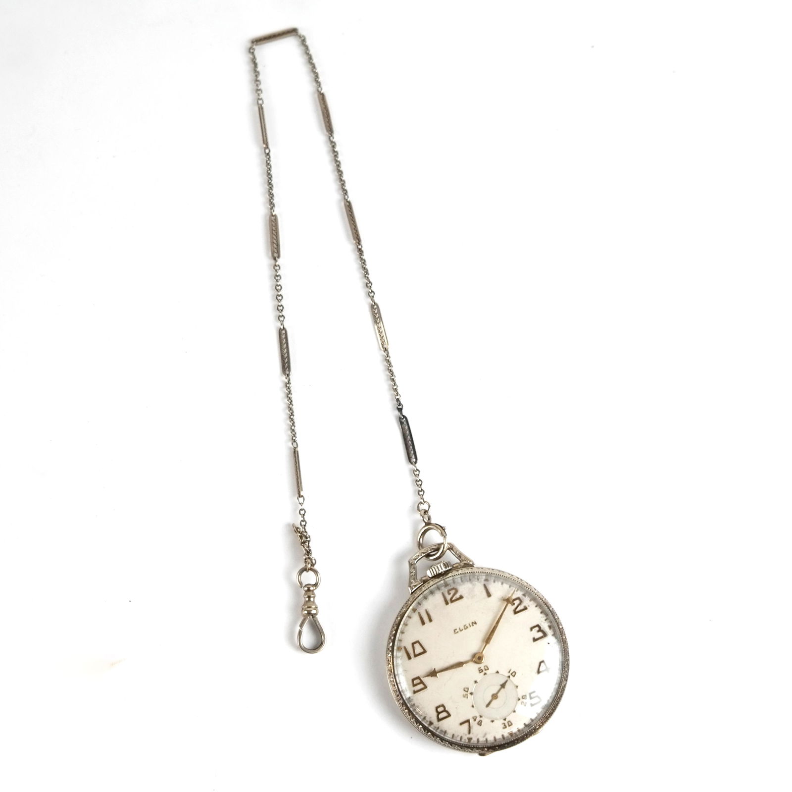 14K White Gold Elgin Pocket Watch (1 of 8)