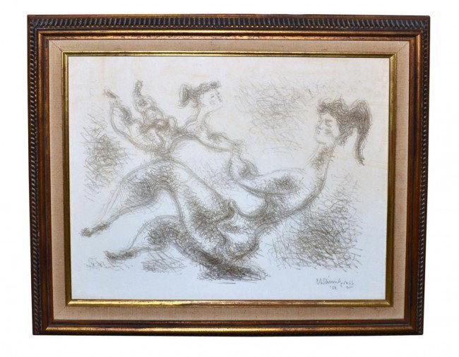 Chaim Gross Lithograph: Pencil on Paper, Signed lower right "Chaim Gross '59". Machine crafted wood frame. Good Condition, 13.5"x16.25"