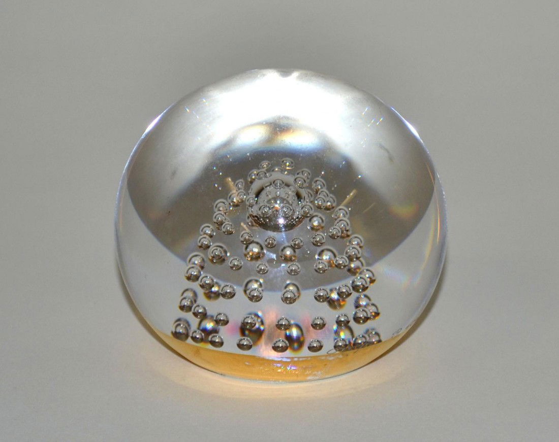 Orrefors Paperweight: Glass paperweight with controlled bubbles, by Orrefors #4346-120.