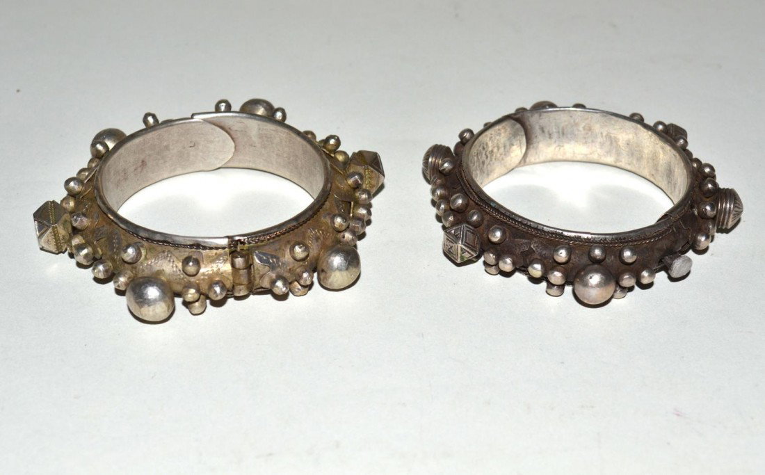 Two Silver Bangles: Two Middle Eastern (low grade) bangles. 7 Troy oz, low grade silver.