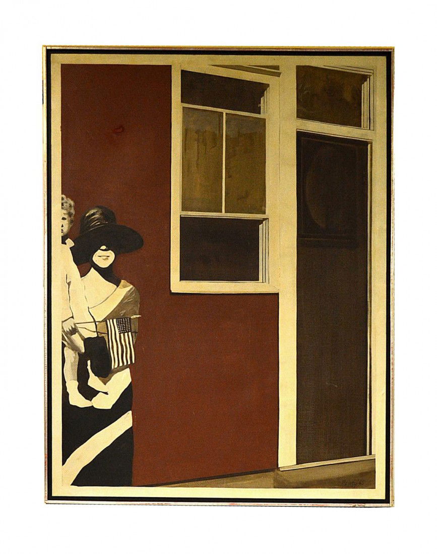 Robert Harvey, Oil on Canvas: Oil on canvas titled "Visiting Maud on Memorial Day," exhibited June 27th, 1966. The North Carolina Museum of Art, Raleigh, N.C. Losses. Art: 36" x 48", Frame: 49" x 39.5".