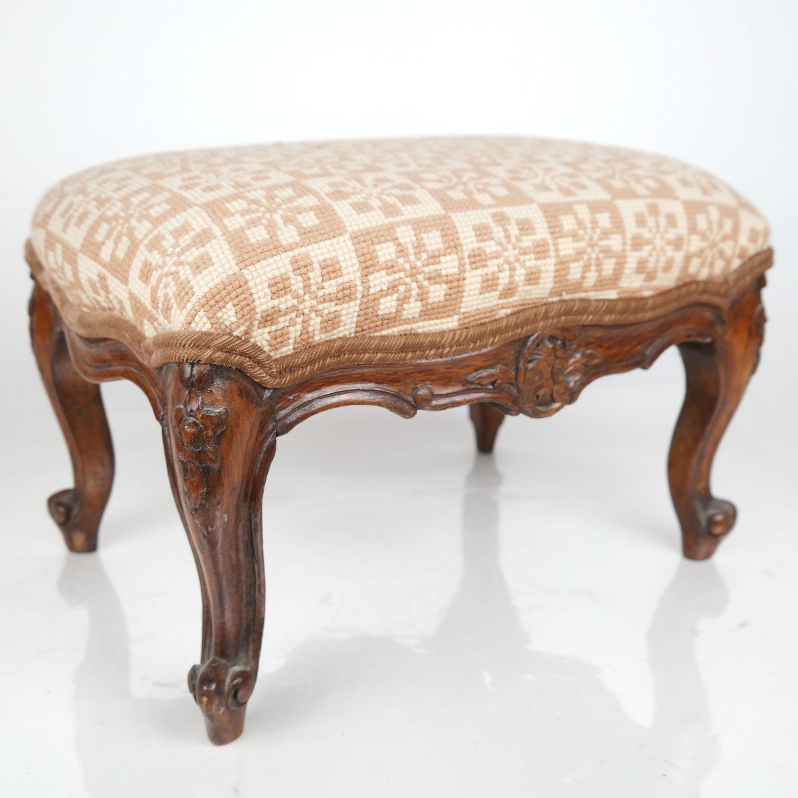 Needlework Upholstered Foot Stool (1 of 6)