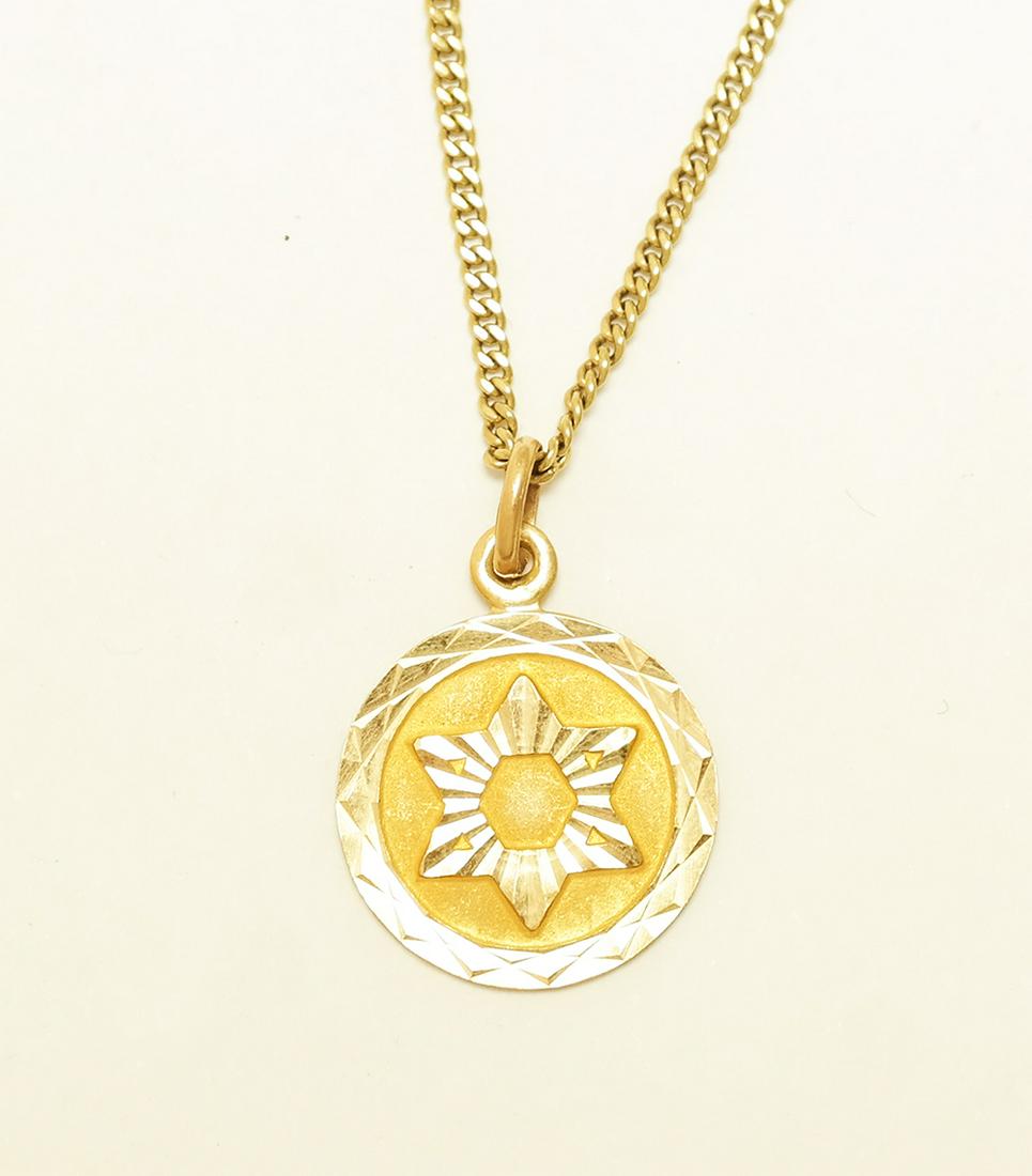 18K Gold Star of David Medallion & Necklace: 18K yellow gold Star of David medallion and necklace. 5 grams, 3.2 dwt. [17" L x 5/8" D]. In good condition.