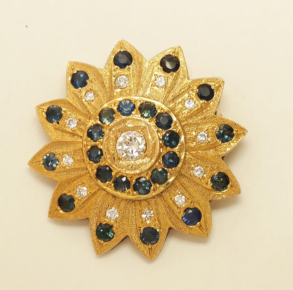 Sapphire & Diamond Sunflower Pin (1 of 3)