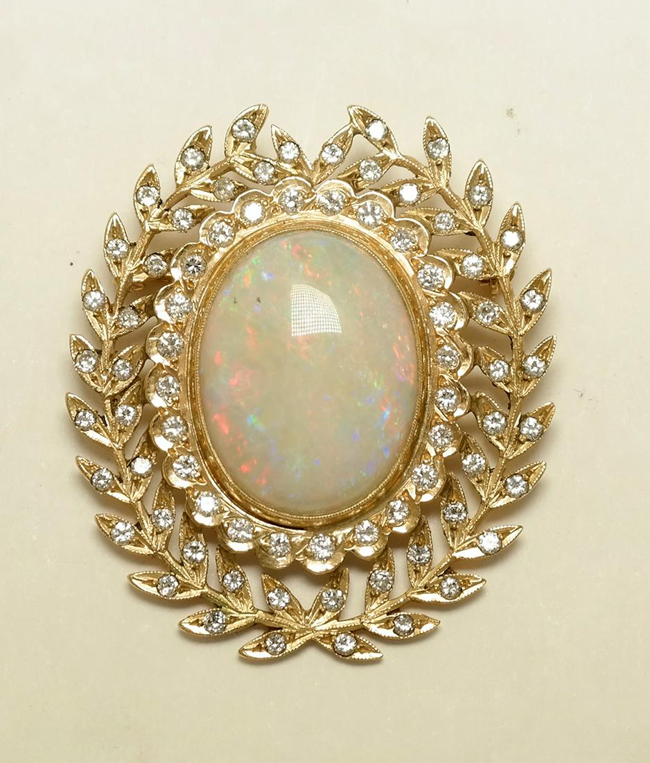 14K Gold, Diamond & Opal Wreath Pin (1 of 3)