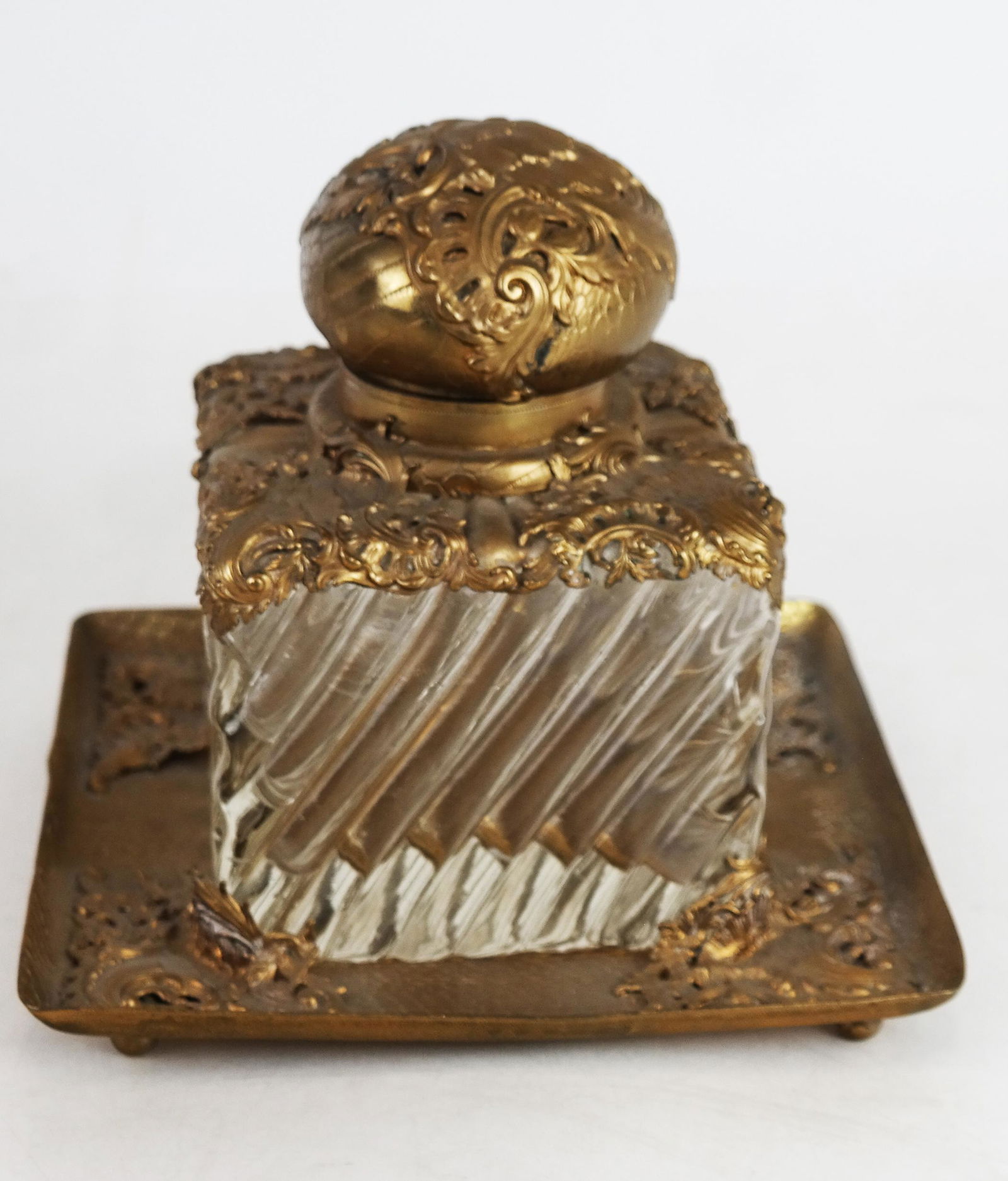 Rococo-Style Gilt Metal & Glass Inkwell (1 of 9)