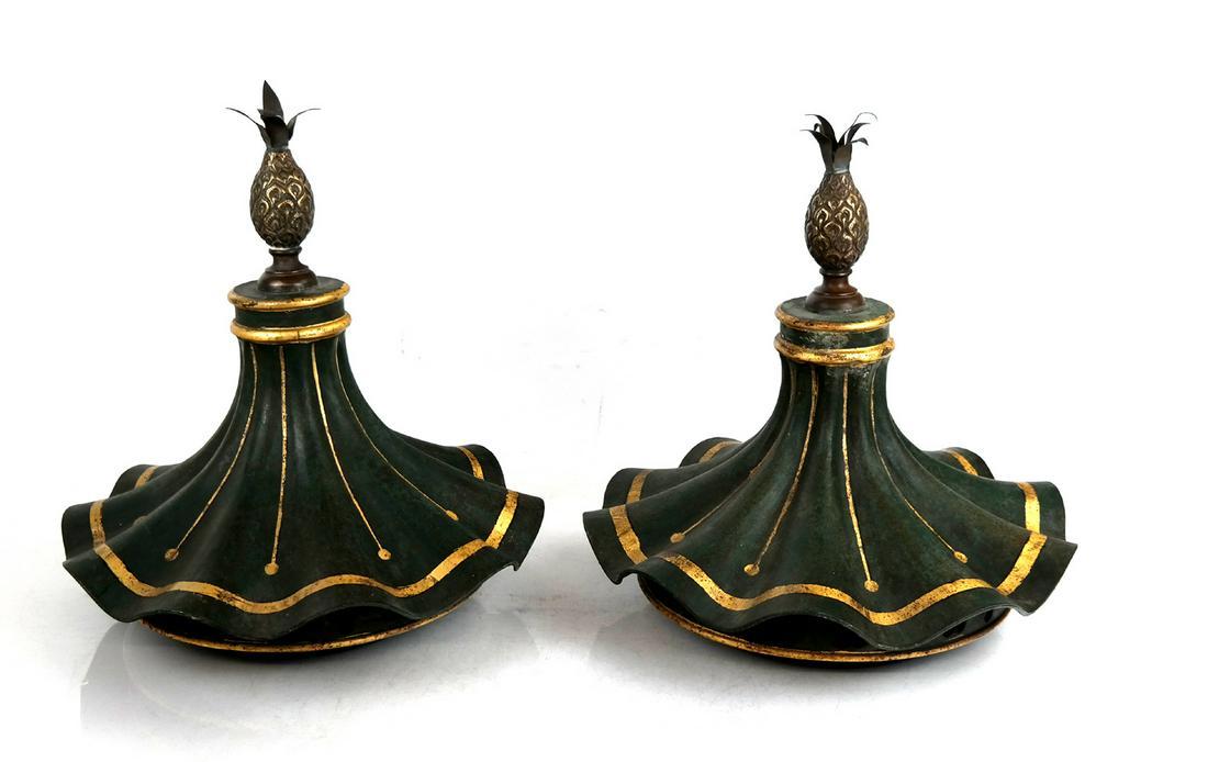 Pair of Green & Gilt Tole Shades or Covers (1 of 6)