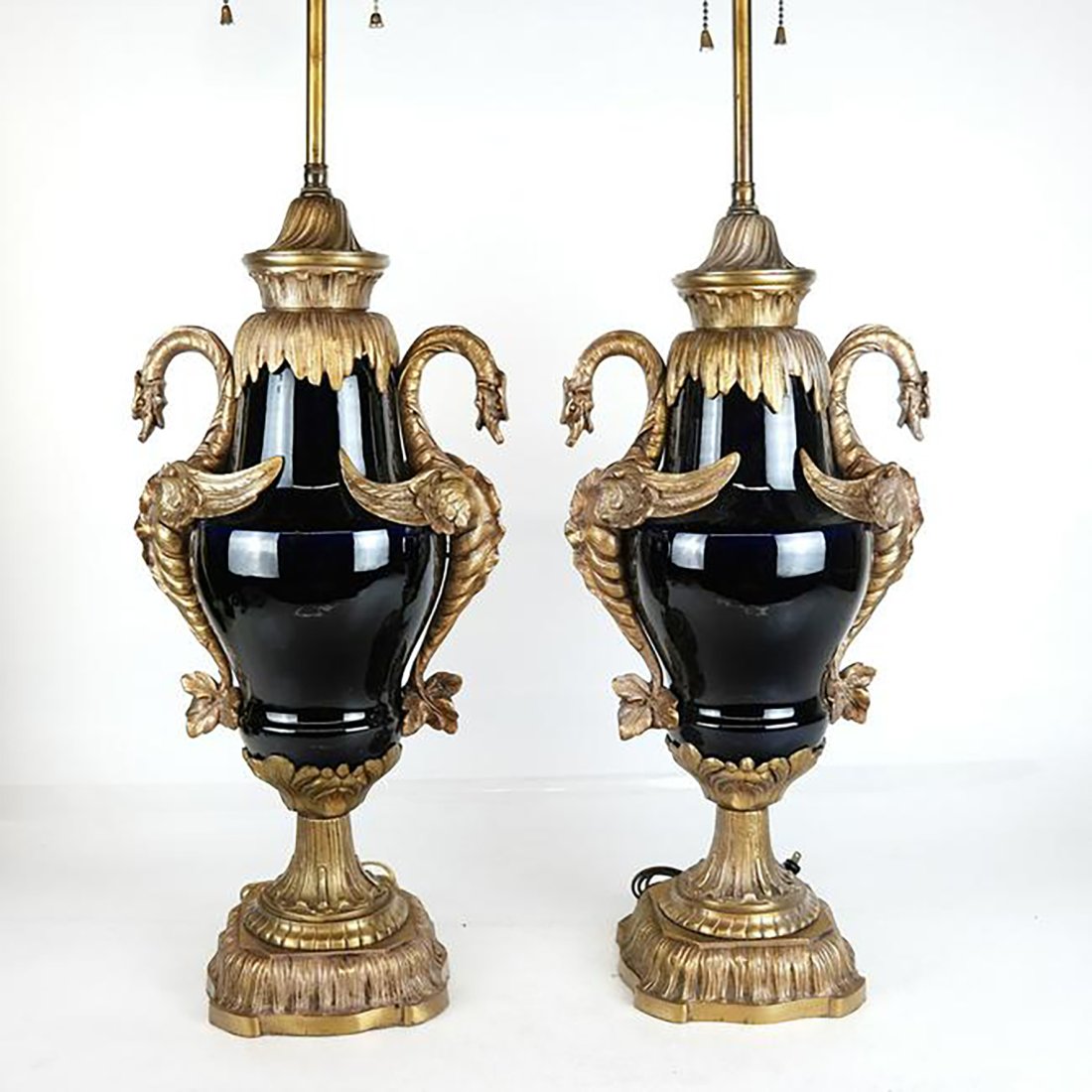 Pair French Bronze and Cobalt Urn Lamps (1 of 9)