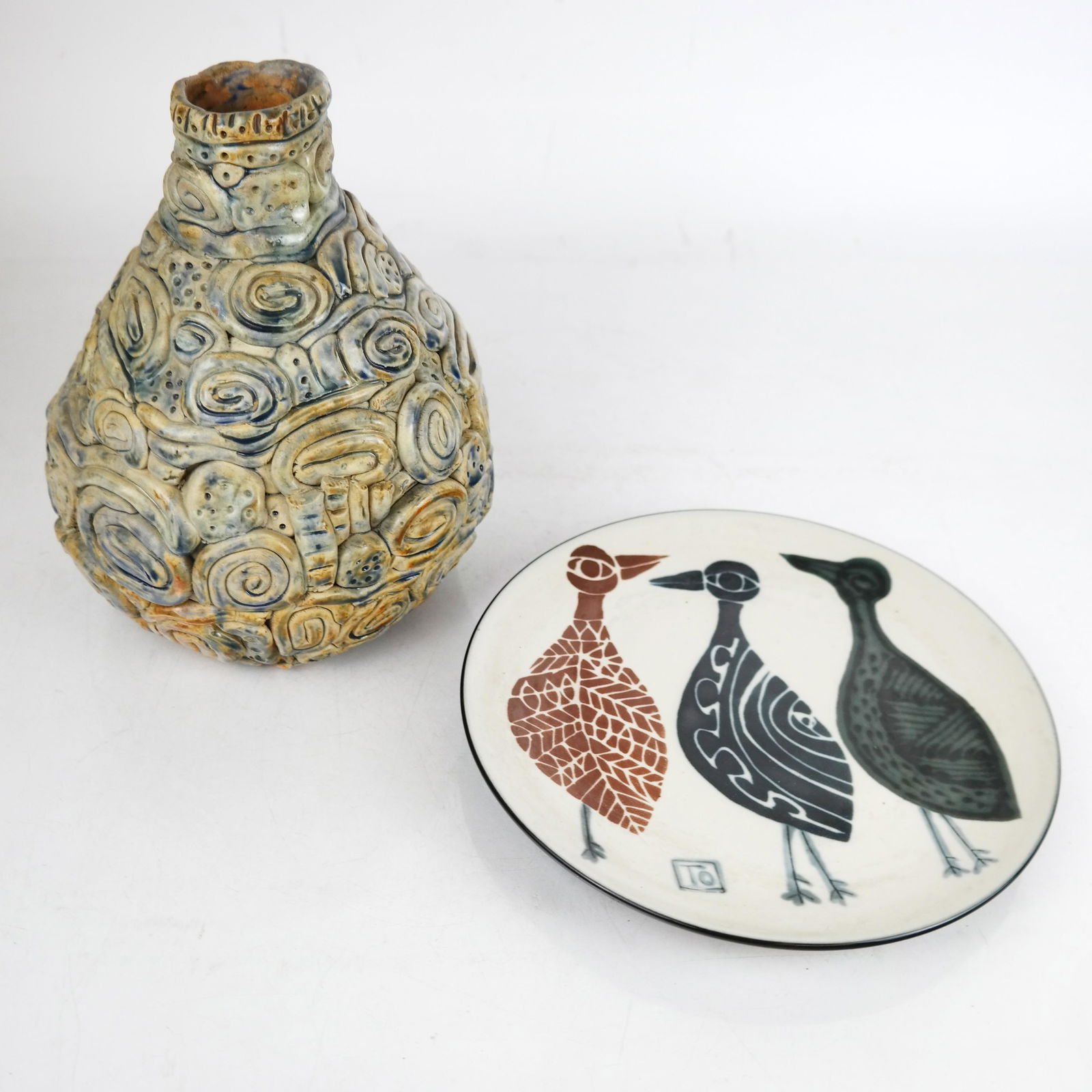 Glazed Art Ceramic Vase and Plate (1 of 10)