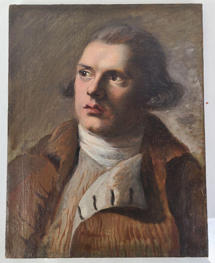 19th Century Noble Gentleman - Oil on Canvas: 19th century oil on canvas portrait painting of an American gentleman, possibly Alexander Hamilton. Provenance: Phyllis Lucas Gallery, NYC. [18" H x 14" W]. Relined.